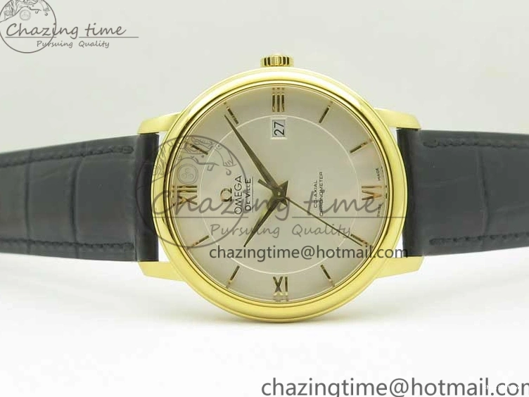 0429 UrbanChic De Ville YG MKF 1:1 Best Edition Silver Dial YG Markers on Black Leather Strap MIYOTA 9015 V 8048